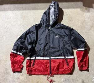 Vintage Reebok Hooded Windbreaker Jacket Black Red White Size M